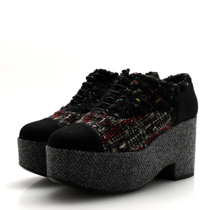 Chanel Tweed Lace Up Platform Oxford 39 Multicolor 4 of 8