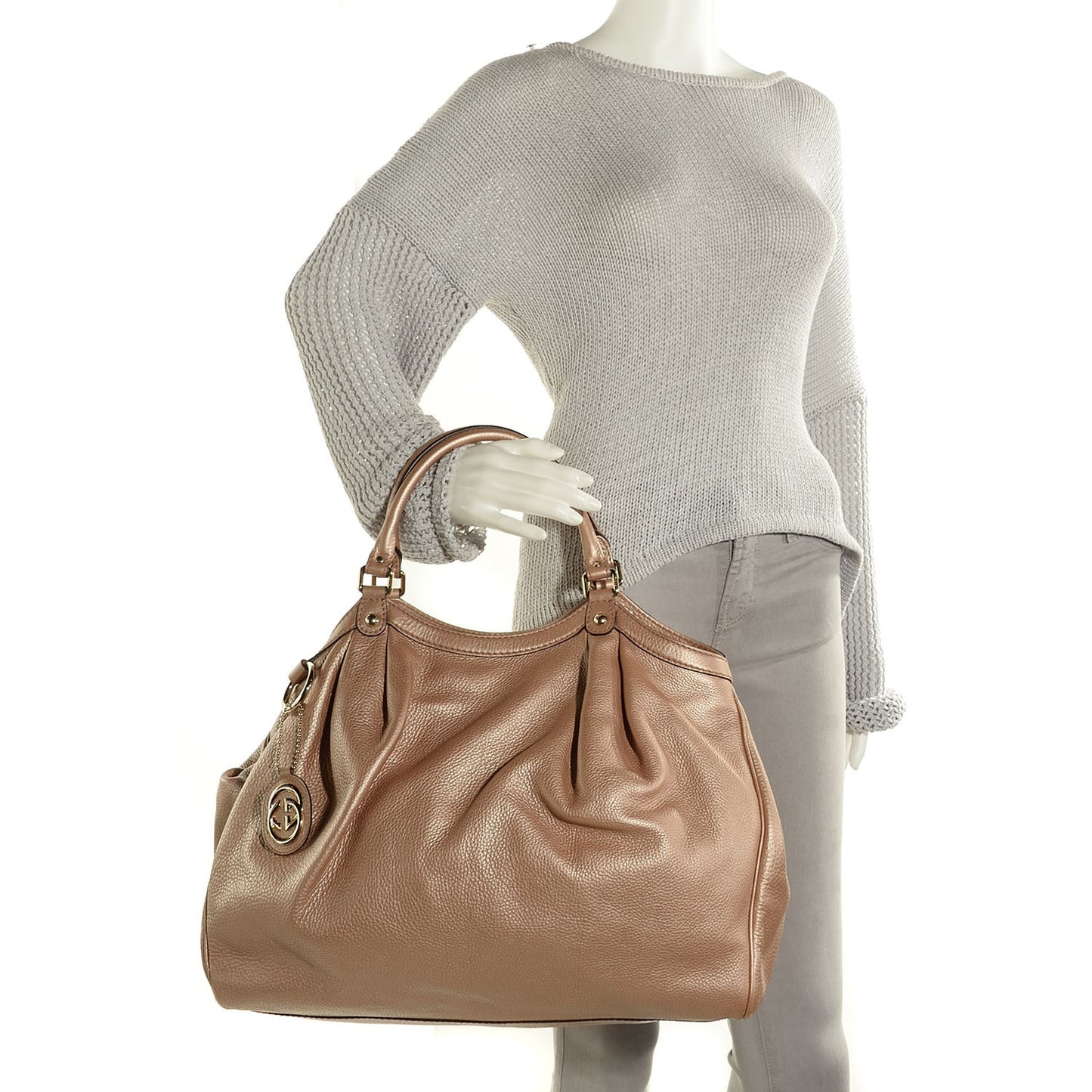 Metallic Calfskin Large Sukey Tote Antique Rose