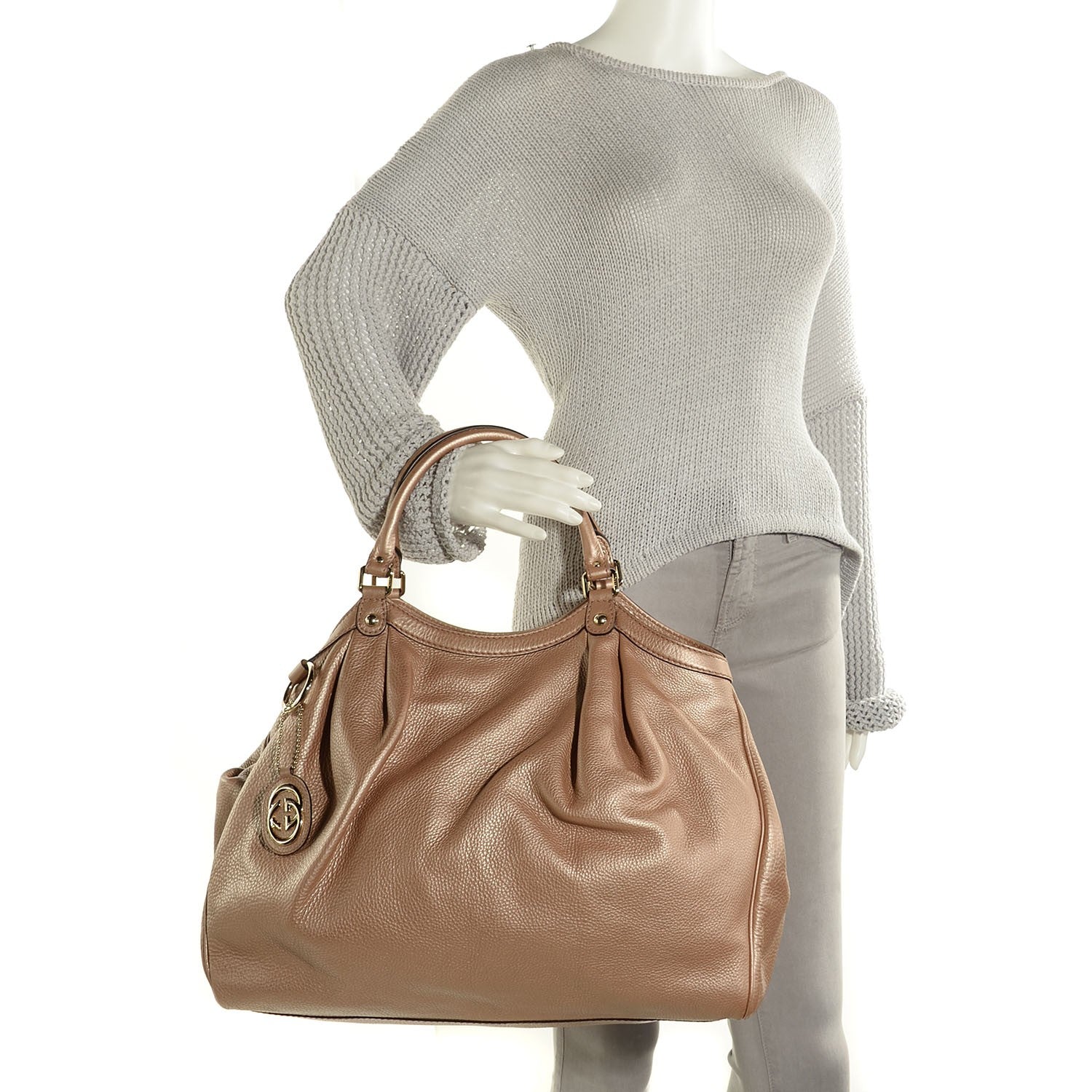 Gucci Metallic Calfskin Large Sukey Tote Antique Rose 2 of 7