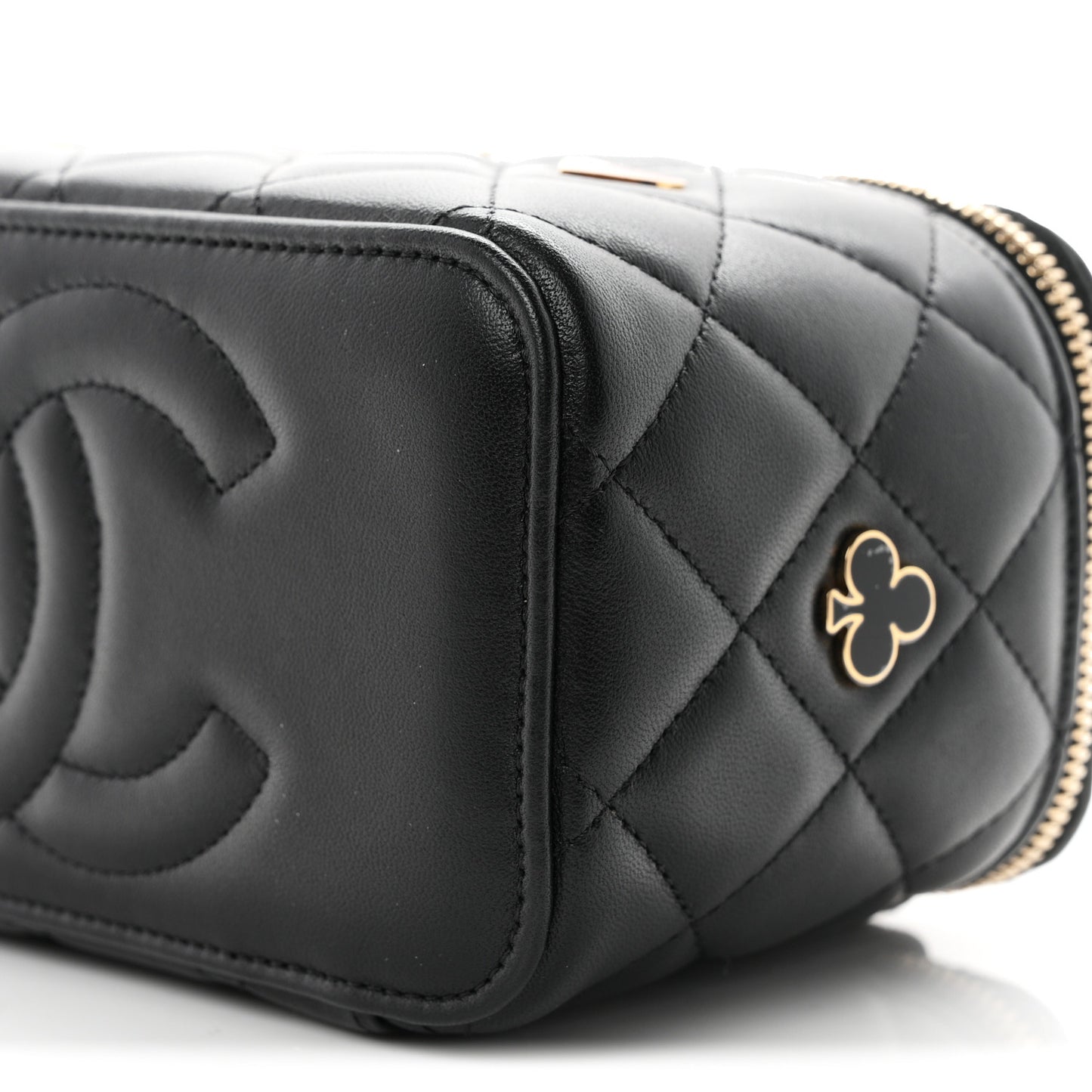 Lambskin Quilted Enamel Coco Casino Small Vanity Case With Chain Black