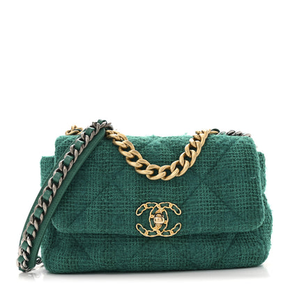 Chanel Tweed Quilted Medium Chanel 19 Flap Green 1 of 14