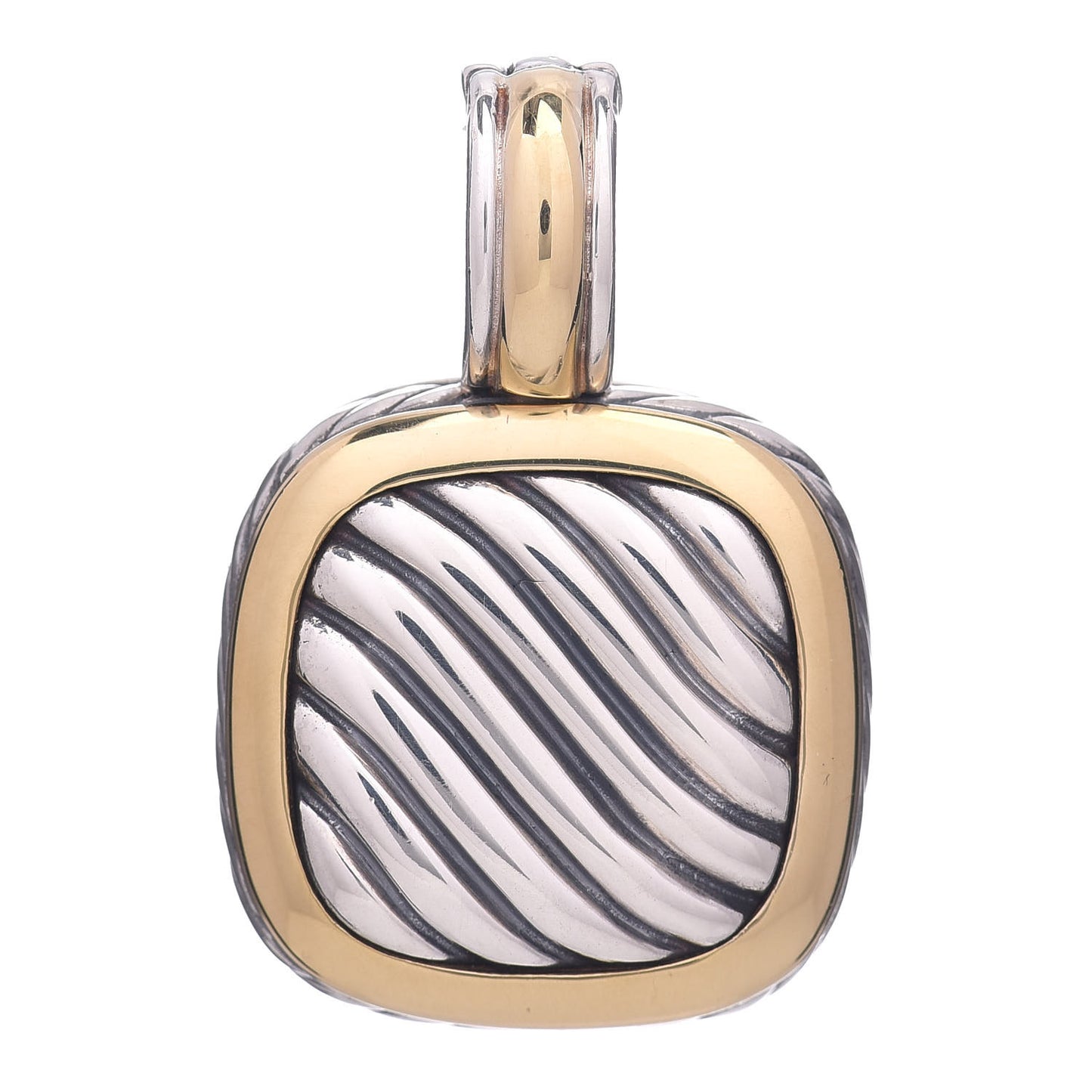 Sterling Silver 18K Yellow Gold 16mm Sculpted Cable Enhancer Pendant