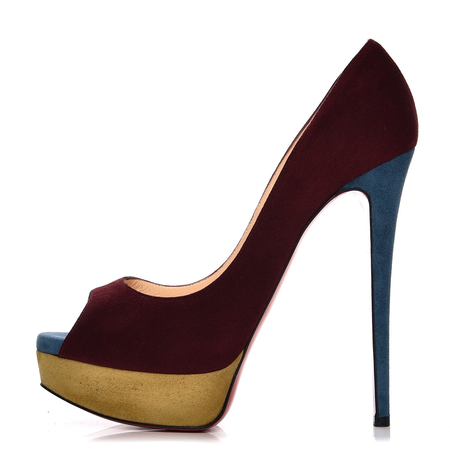 Christian Louboutin Suede Lady Peep 150 Pumps 39 Maroon Turquoise Olive 1 of 8