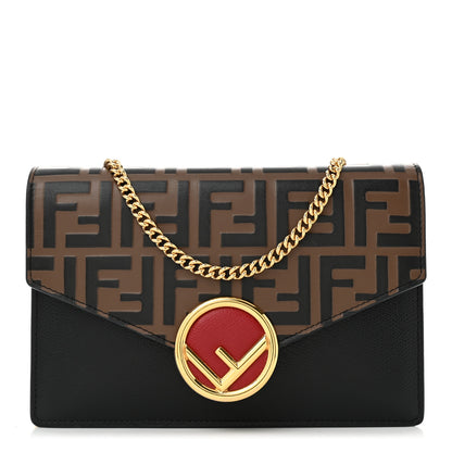 Fendi Vitello Cruise F is Fendi Bi-Color FF 1974 Embossed Medium Envelope Wallet On Chain Black Maya 1 of 9