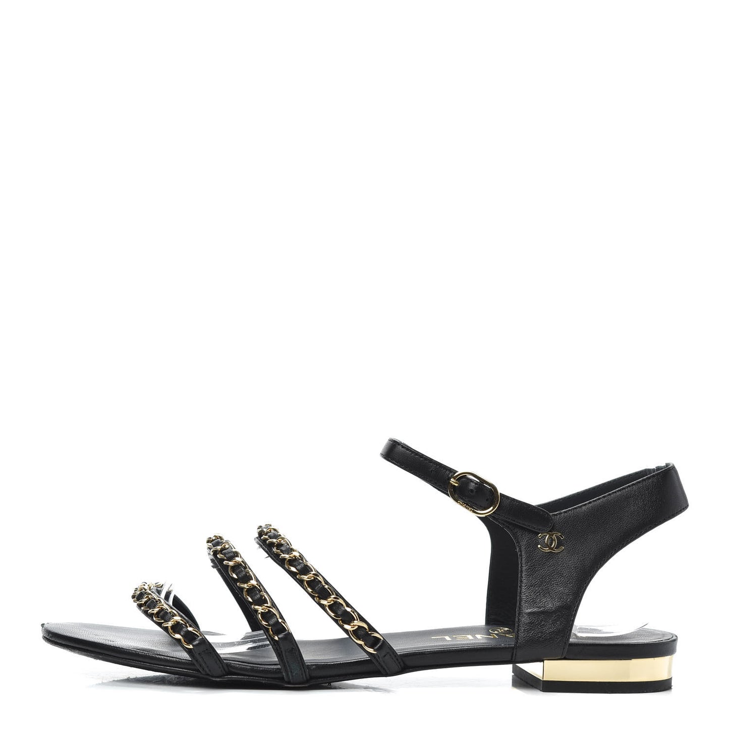 Lambskin CC Chain Sandals 39 Black