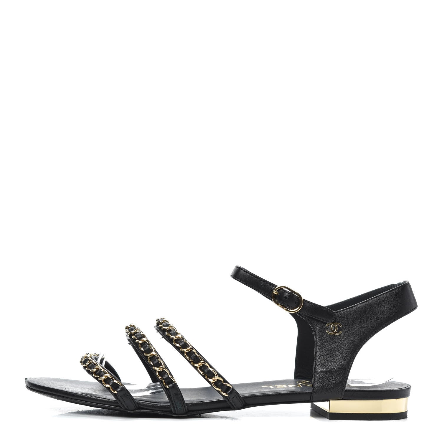 Chanel Lambskin CC Chain Sandals 39 Black 1 of 8