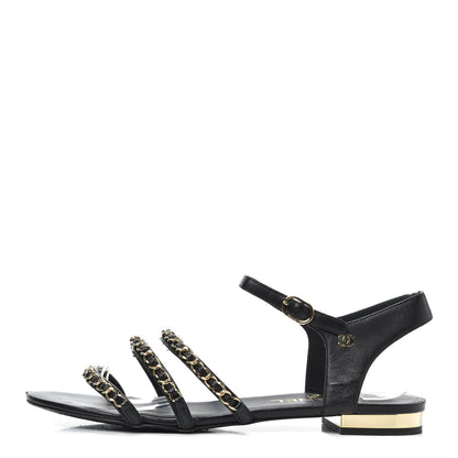 Chanel Lambskin CC Chain Sandals 39 Black 1 of 8