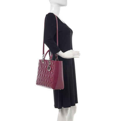 Christian Dior Patent Cannage Large Lady Dior Dark Pink 2 of 9
