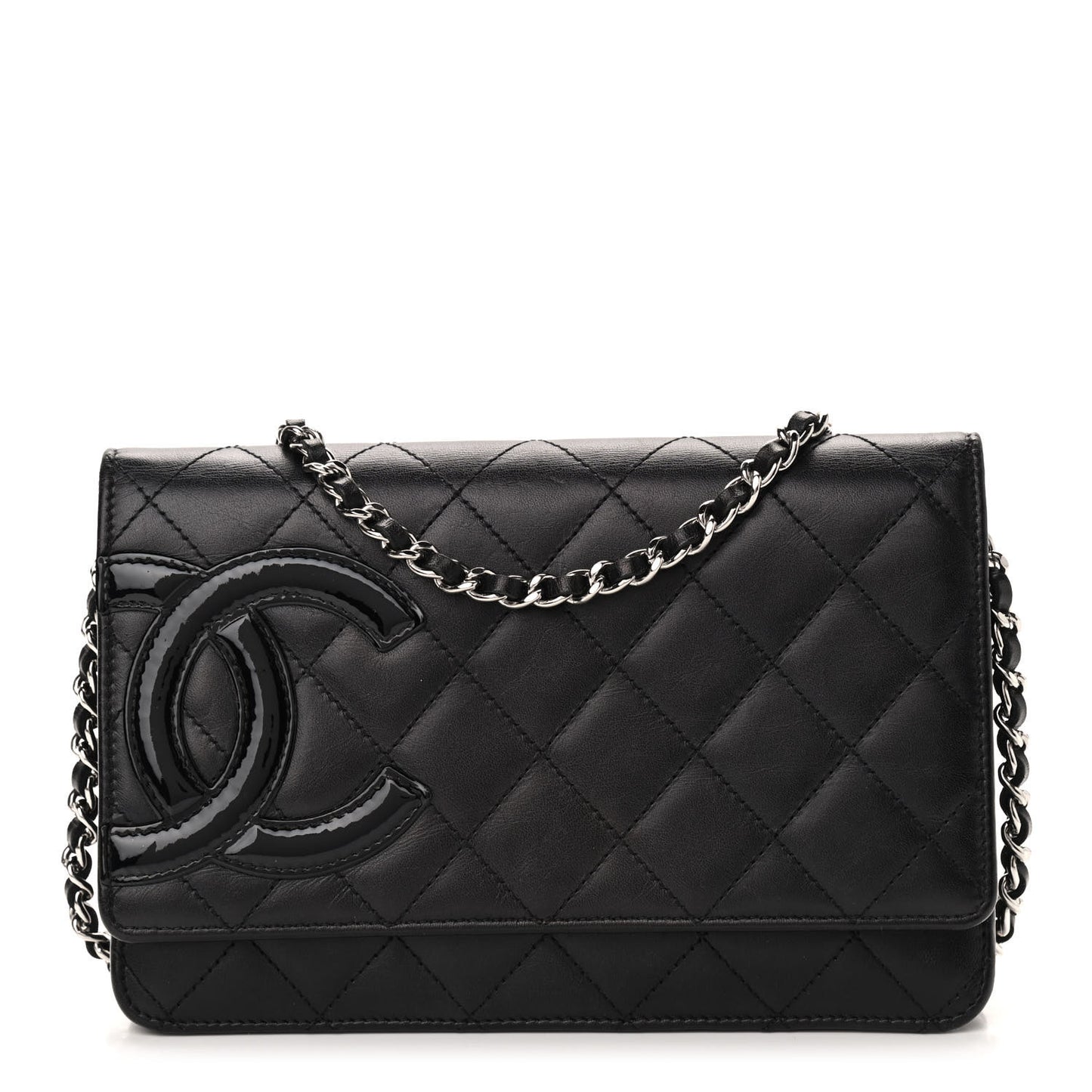 Calfskin Quilted Cambon Wallet On Chain WOC Black