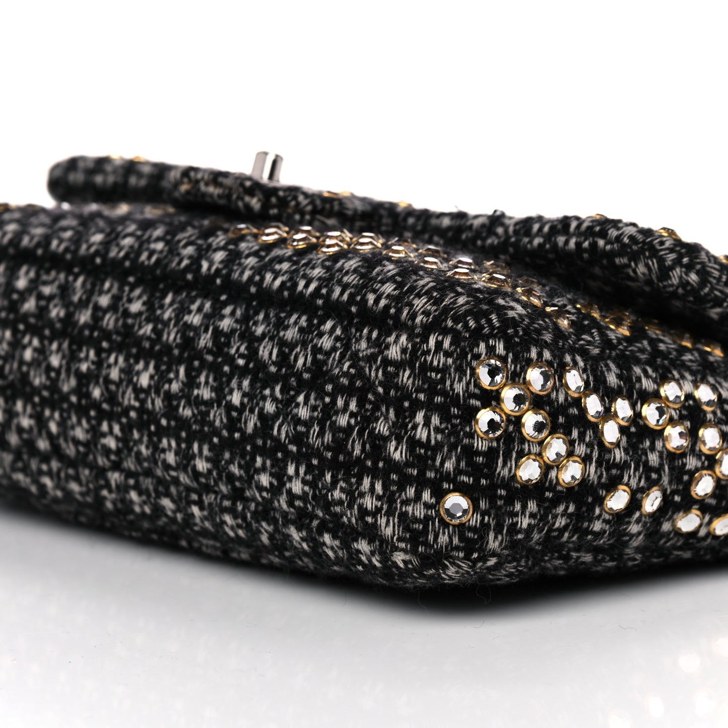 Crystal Tweed Quilted Medium Single Flap Black