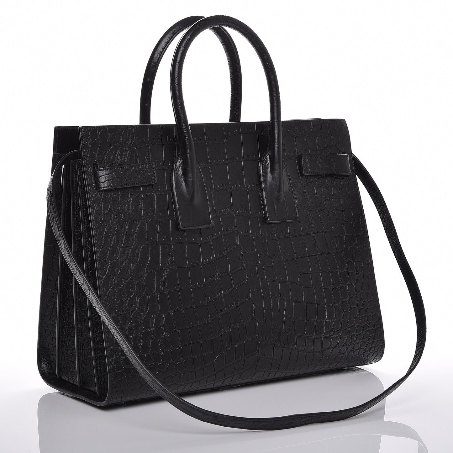 Calfskin Crocodile Embossed Small Sac de Jour Black