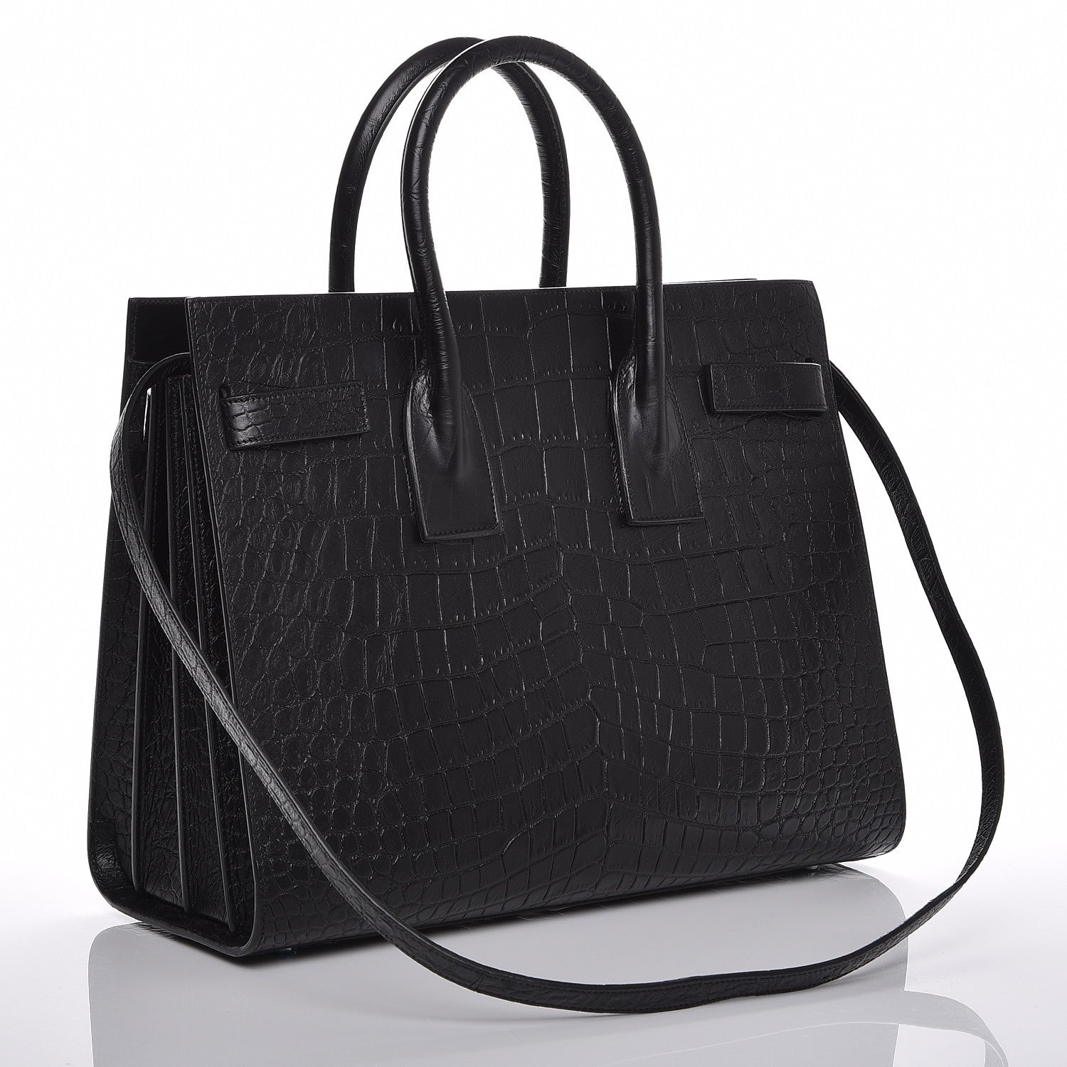 Saint Laurent Calfskin Crocodile Embossed Small Sac de Jour Black 4 of 11