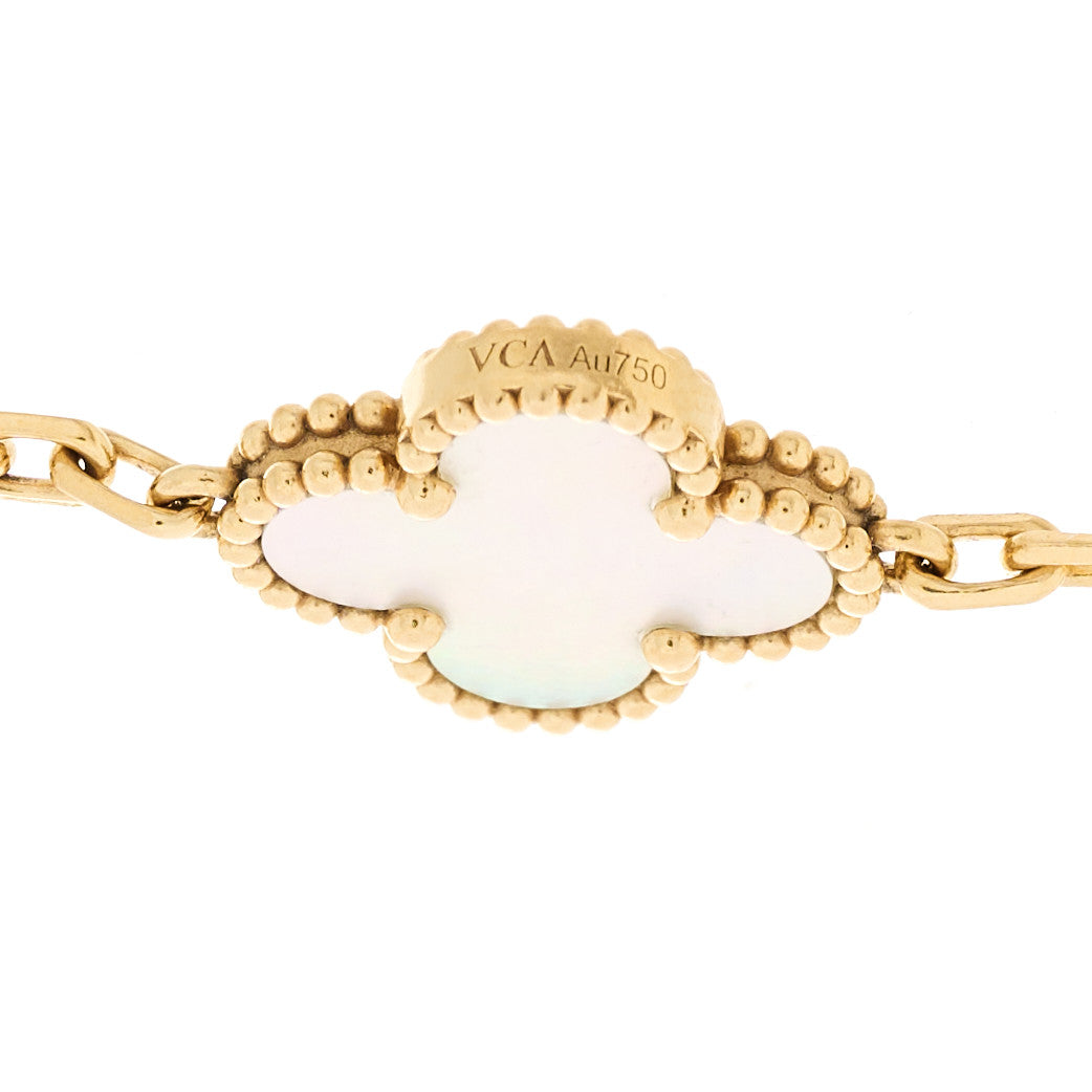 Van Cleef & Arpels 18K Yellow Gold Mother of Pearl 5 Motifs Vintage Alhambra Bracelet 4 of 5