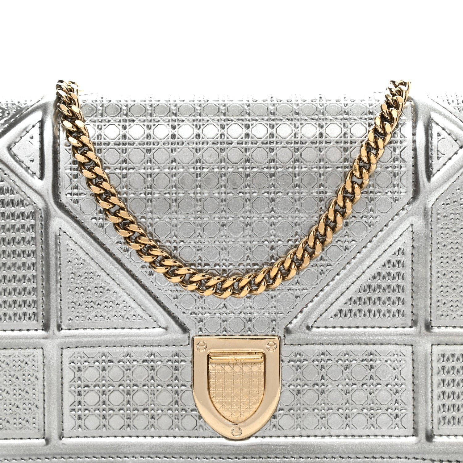 Christian Dior Metallic Patent Micro-Cannage Diorama Wallet on Chain Pouch Silver 7 of 11
