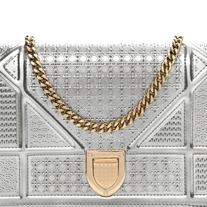 Christian Dior Metallic Patent Micro-Cannage Diorama Wallet on Chain Pouch Silver 7 of 11