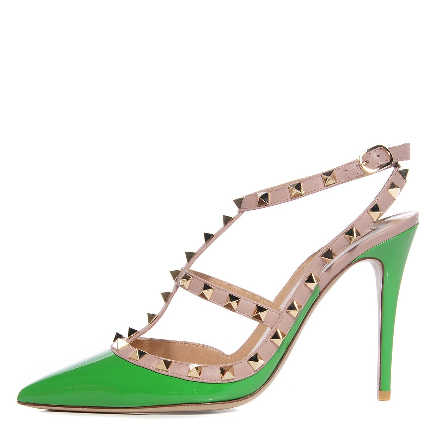 Patent Rockstud Ankle Strap Pumps 40 Green Poudre