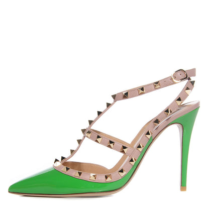 Valentino Garavani Patent Rockstud Ankle Strap Pumps 40 Green Poudre 1 of 6