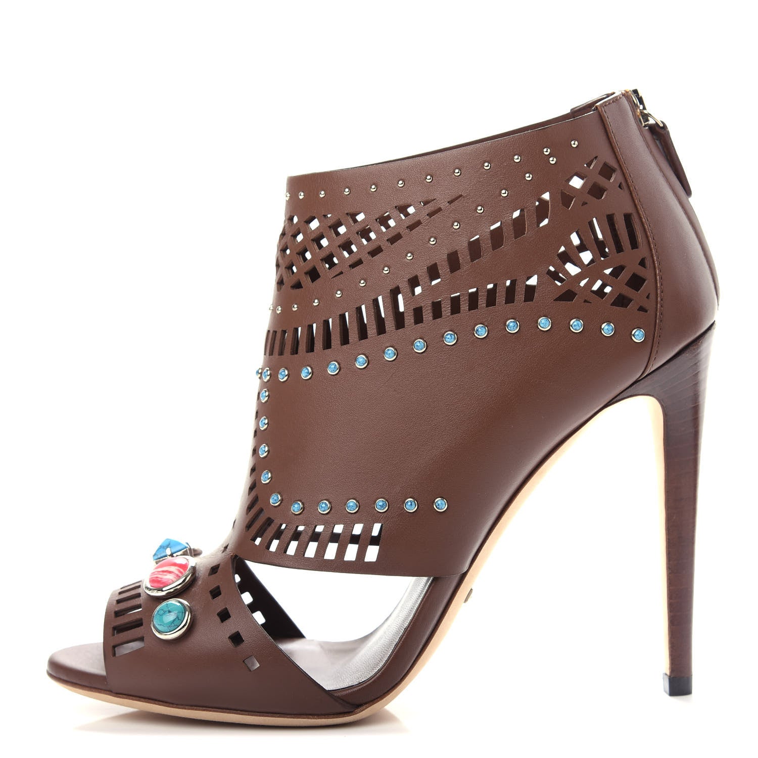 Gucci Calfskin Laser Cut Lika Ankle Boot 40.5 Nut Brown 1 of 9