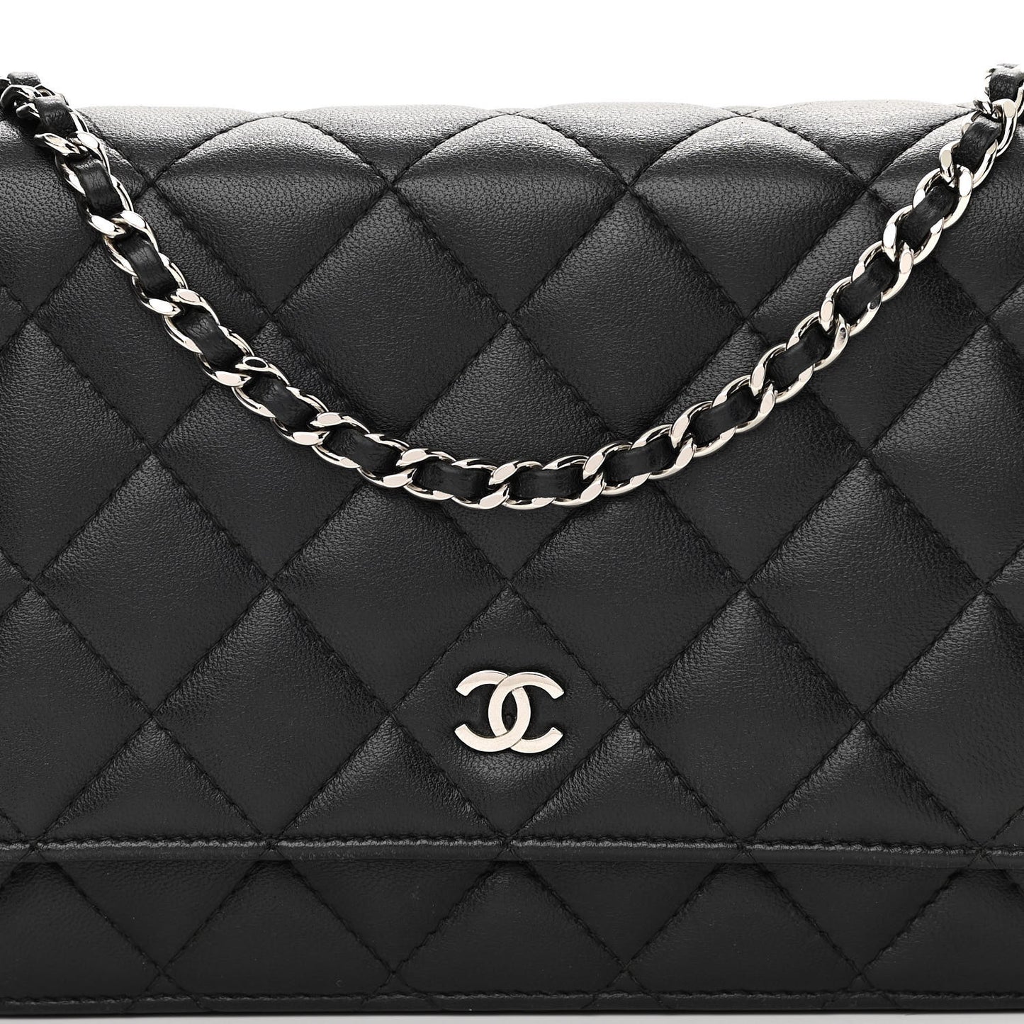 Lambskin Quilted Wallet On Chain WOC Black