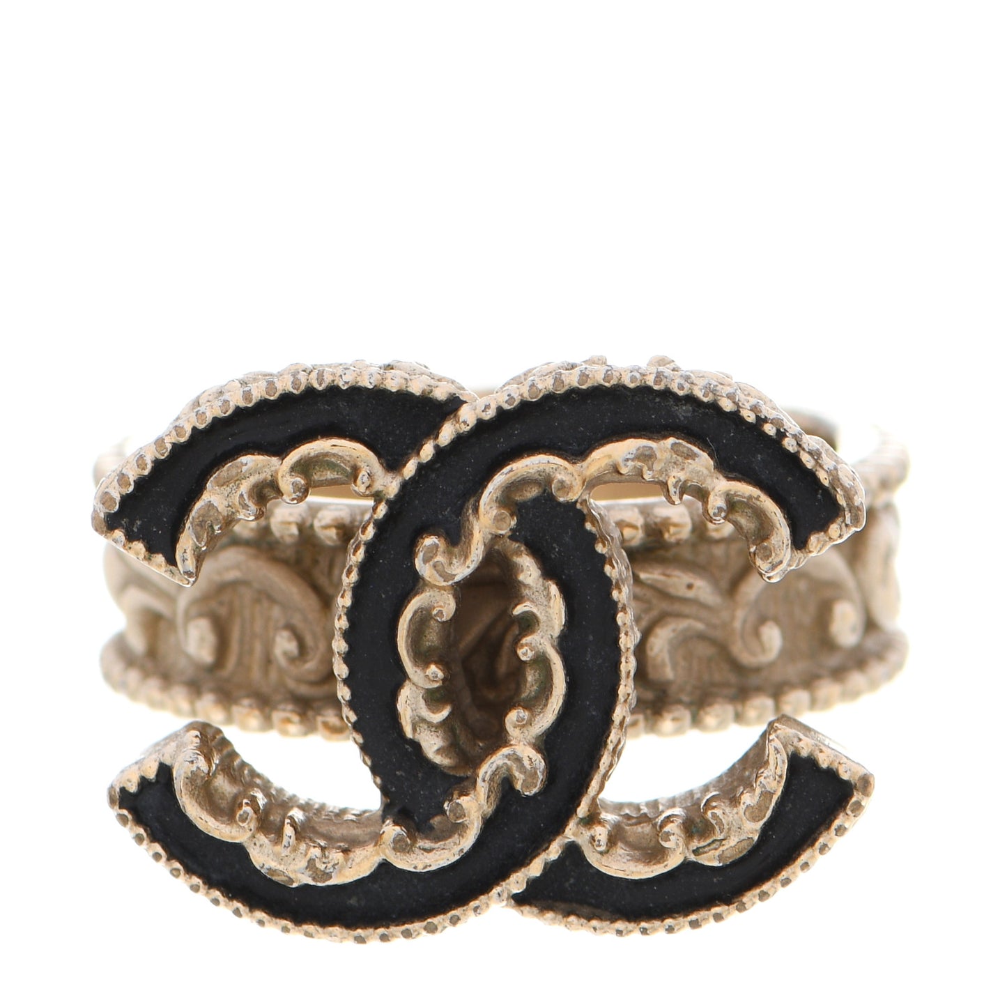 Enamel CC Baroque Ring 54 7 Black Gold