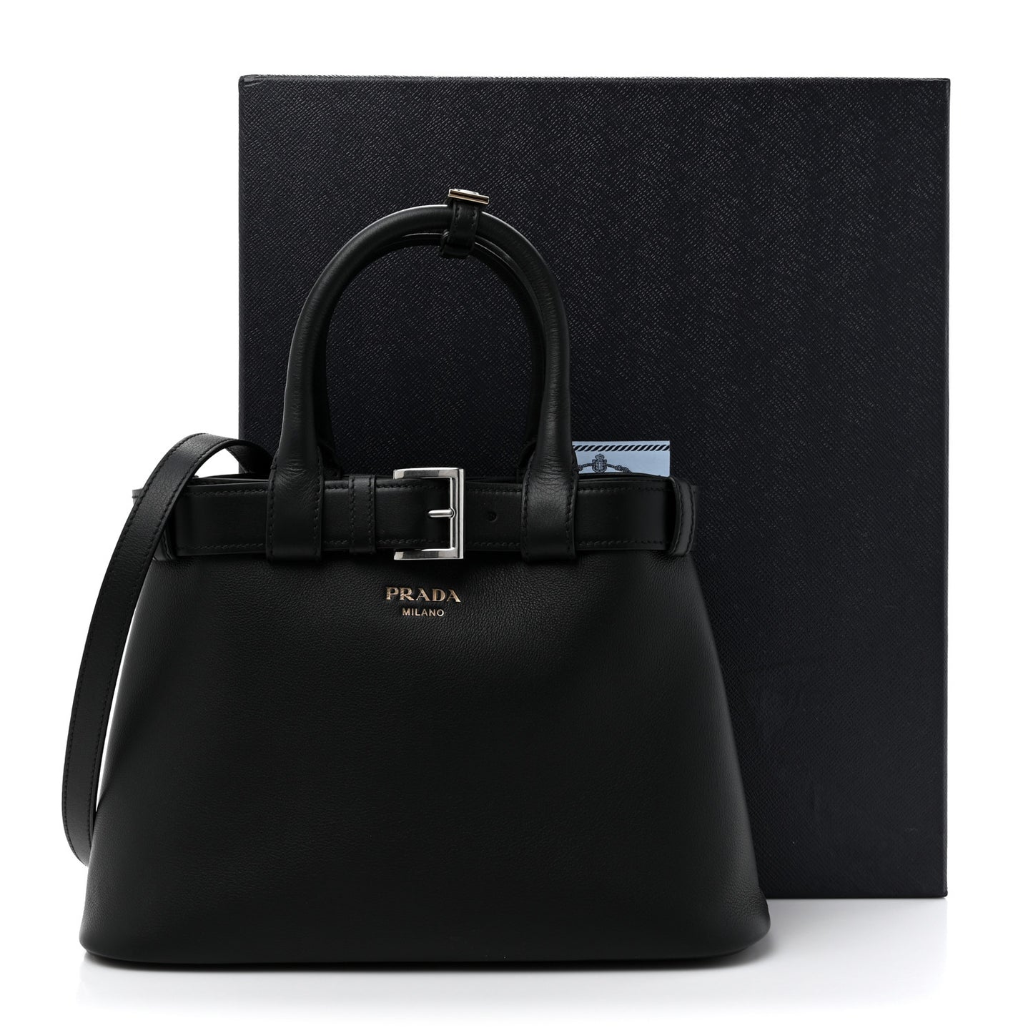 Soft Grained Calfskin Vitello Daino Small Buckle Bag Black