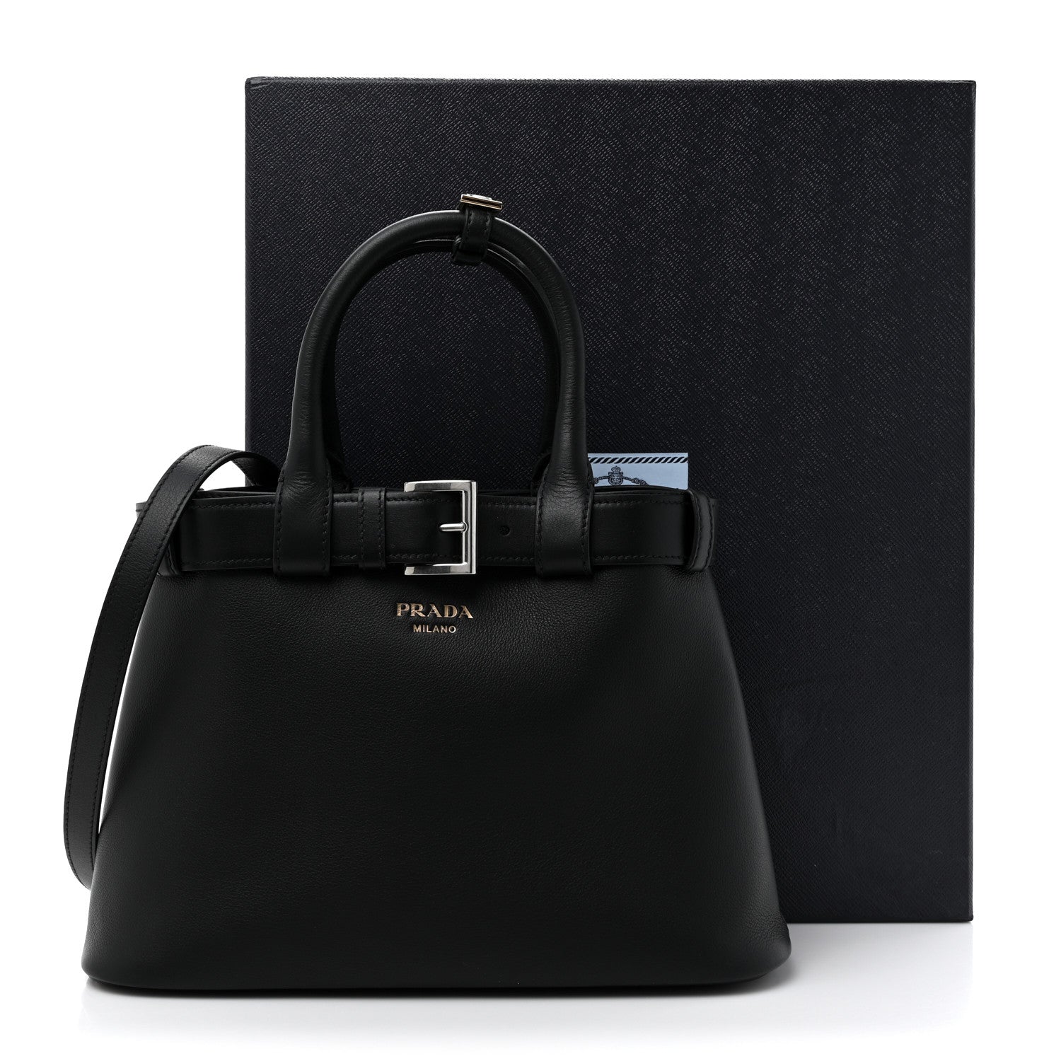Prada Soft Grained Calfskin Vitello Daino Small Buckle Bag Black 13 of 13