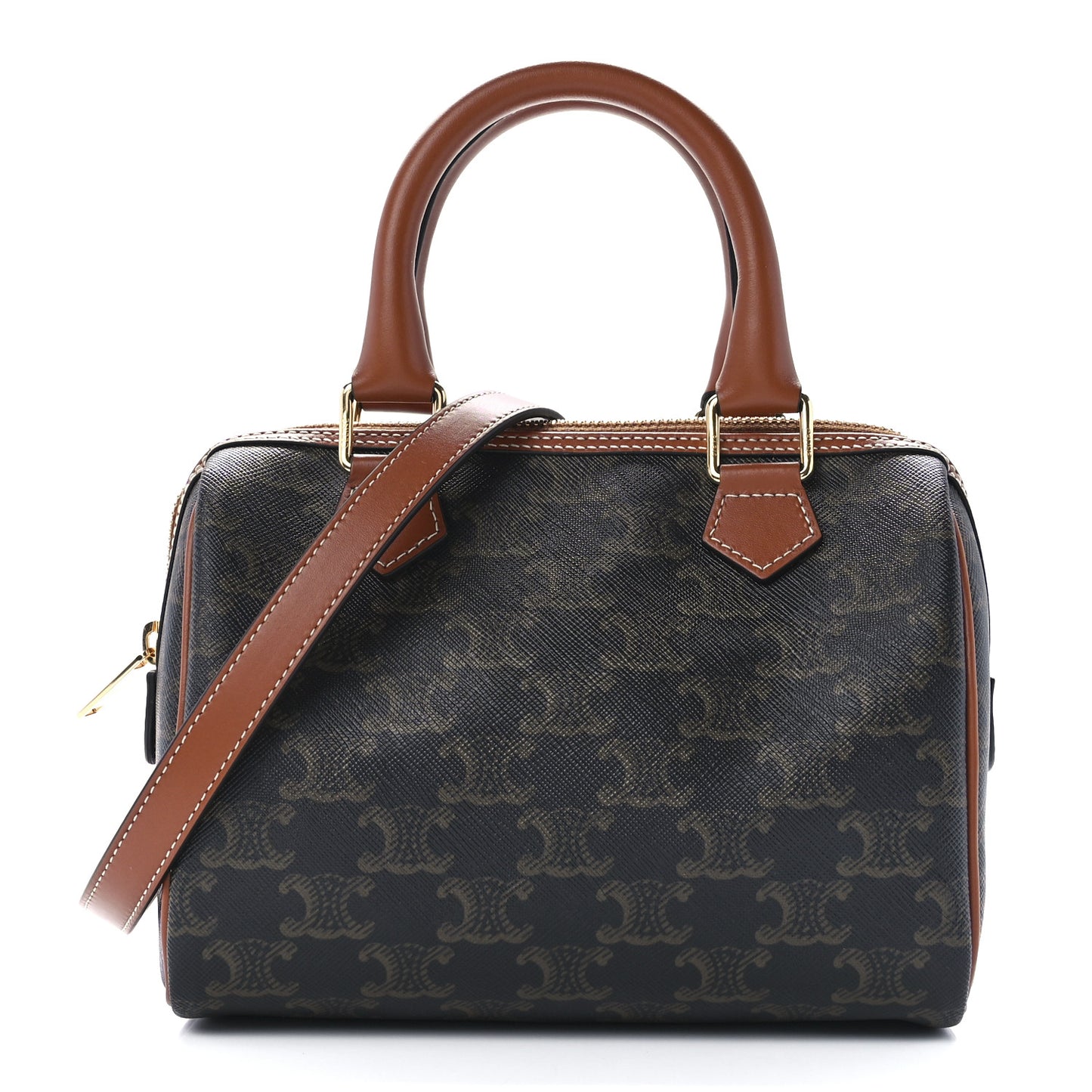 Triomphe Canvas Calfskin Small Boston Bag Tan