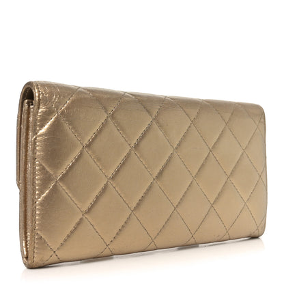 Chanel Metallic Lambskin Quilted Large Gusset Flap Wallet Gold 3 of 10