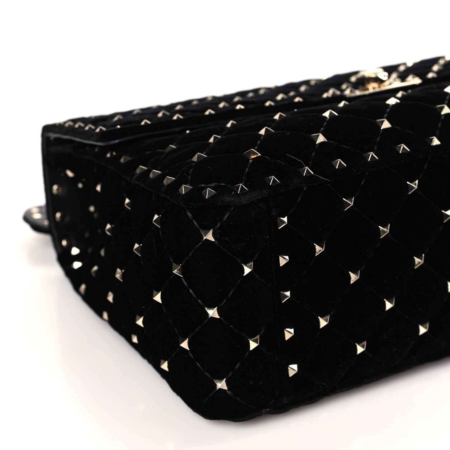 Velvet Medium Rockstud Spike Shoulder Bag Black