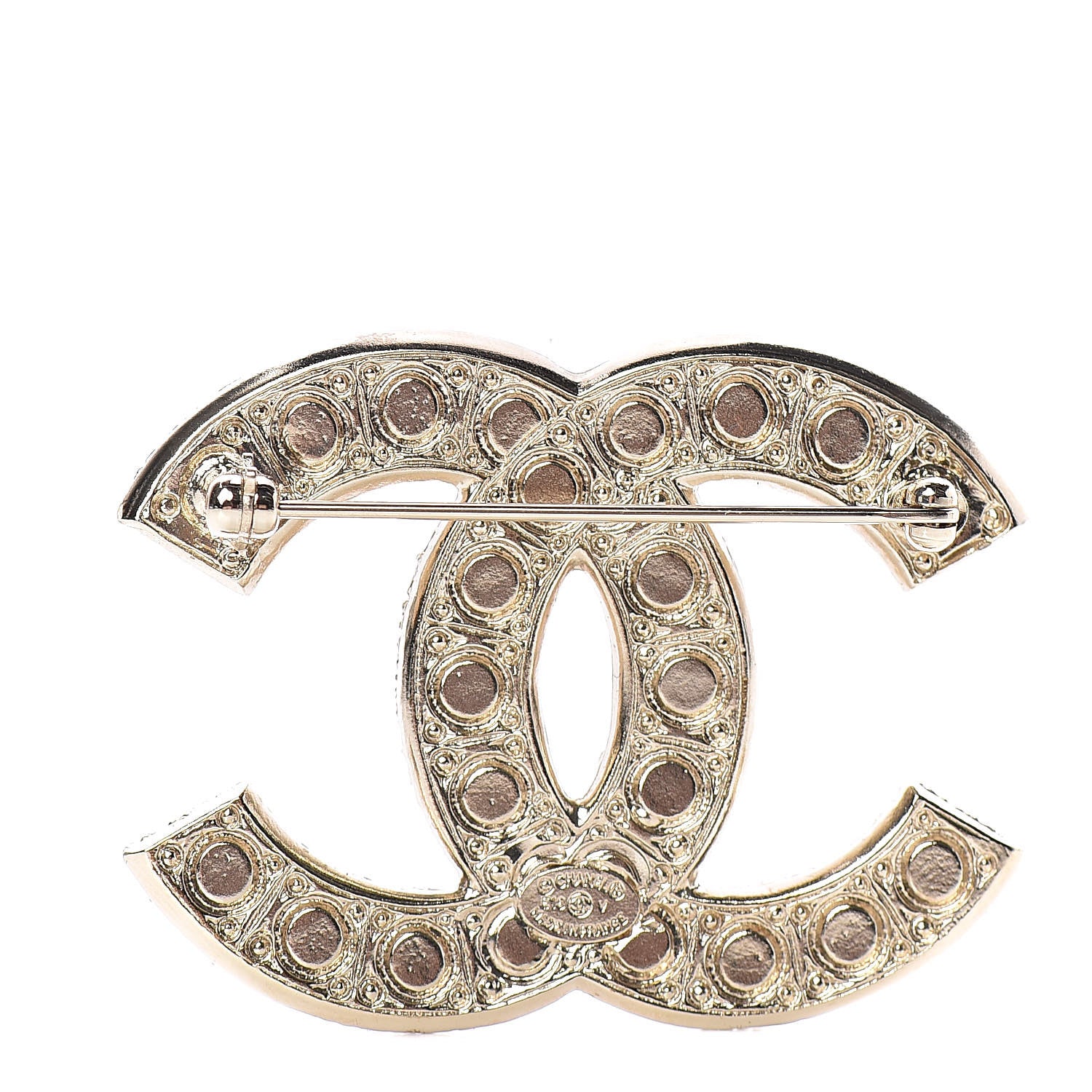 Chanel Pearl Crystal CC Brooch Gold 3 of 5