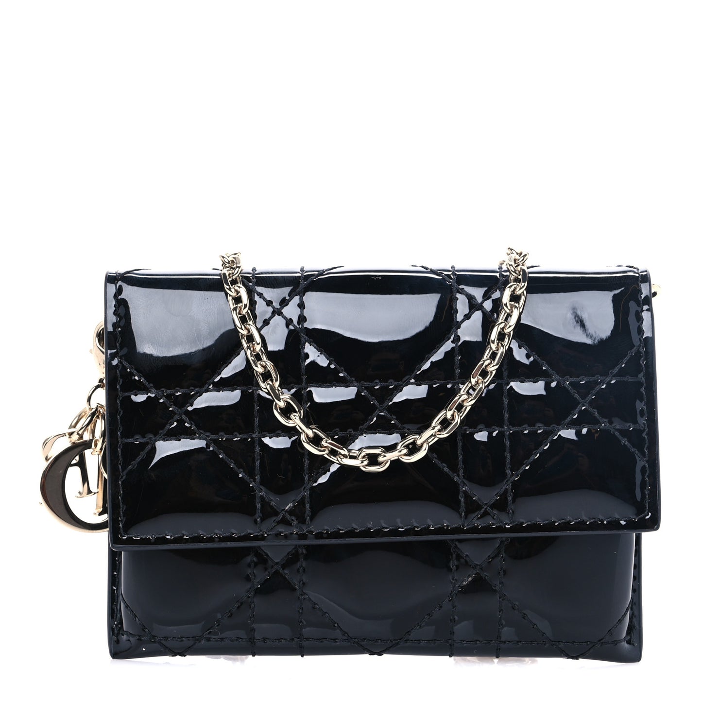 Patent Cannage Mini Chain Belt Pouch Black