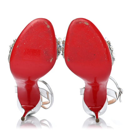 Christian Louboutin Satin Specchino Okydok 100 Ankle Strap Sandals 37.5 Silver 4 of 4