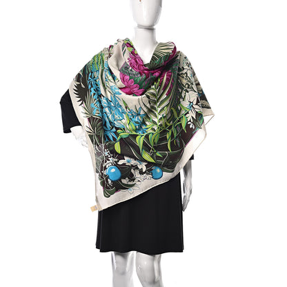 Hermes Cashmere Silk Flamingo Party Shawl 140 Blanc Vert Fuchsia 2 of 8