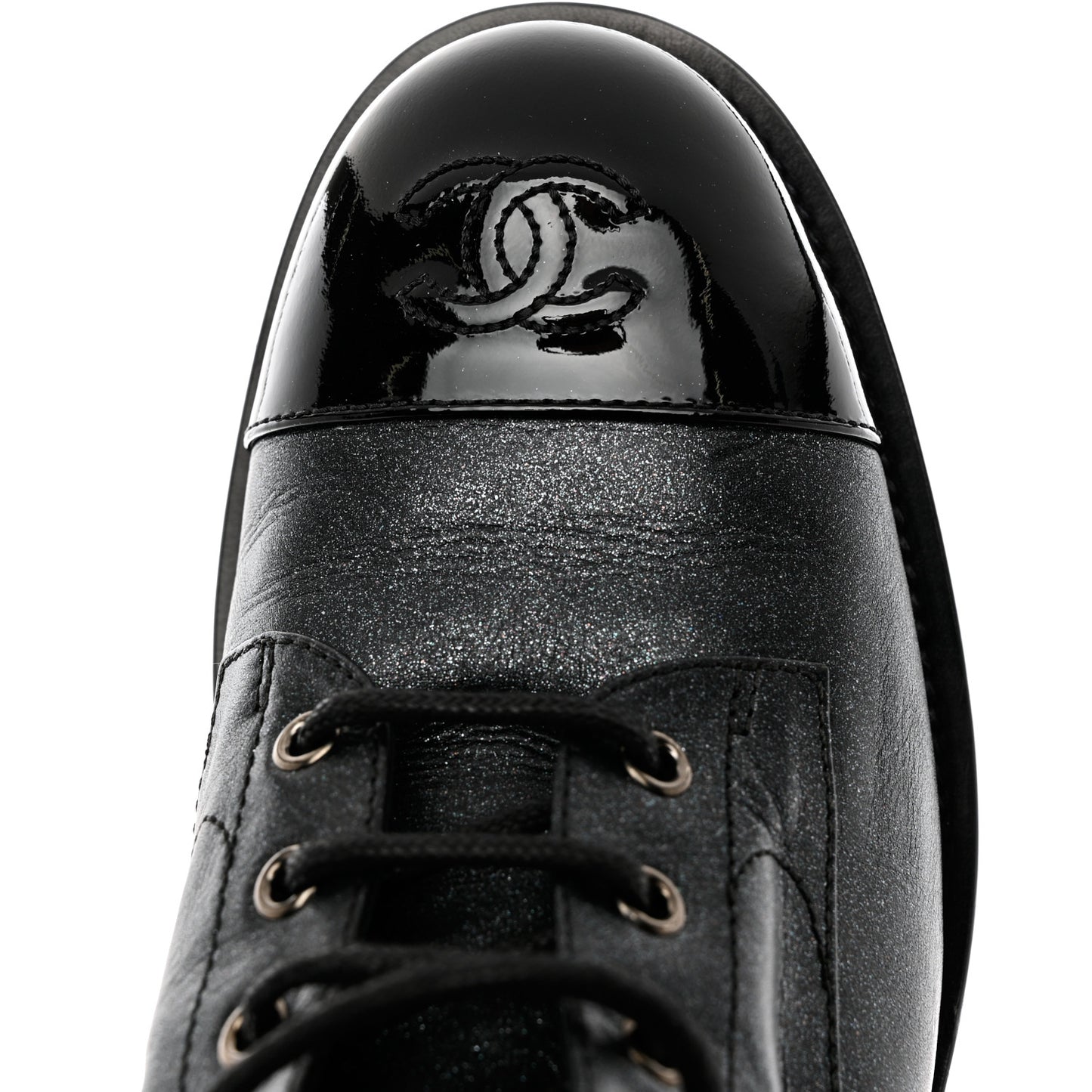 Crumpled Lambskin Shiny Calfskin Combat Boots 40.5 Black
