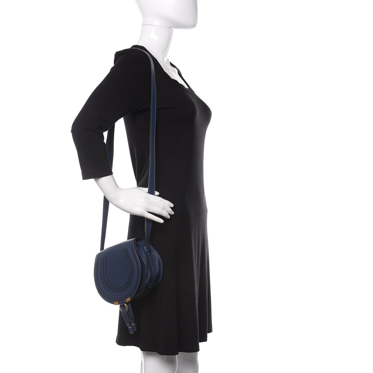 Calfskin Mini Marcie Round Crossbody Bag Royal Navy