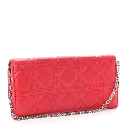 Christian Dior Lambskin Cannage Rendez-vous Chain Wallet Red 2 of 10