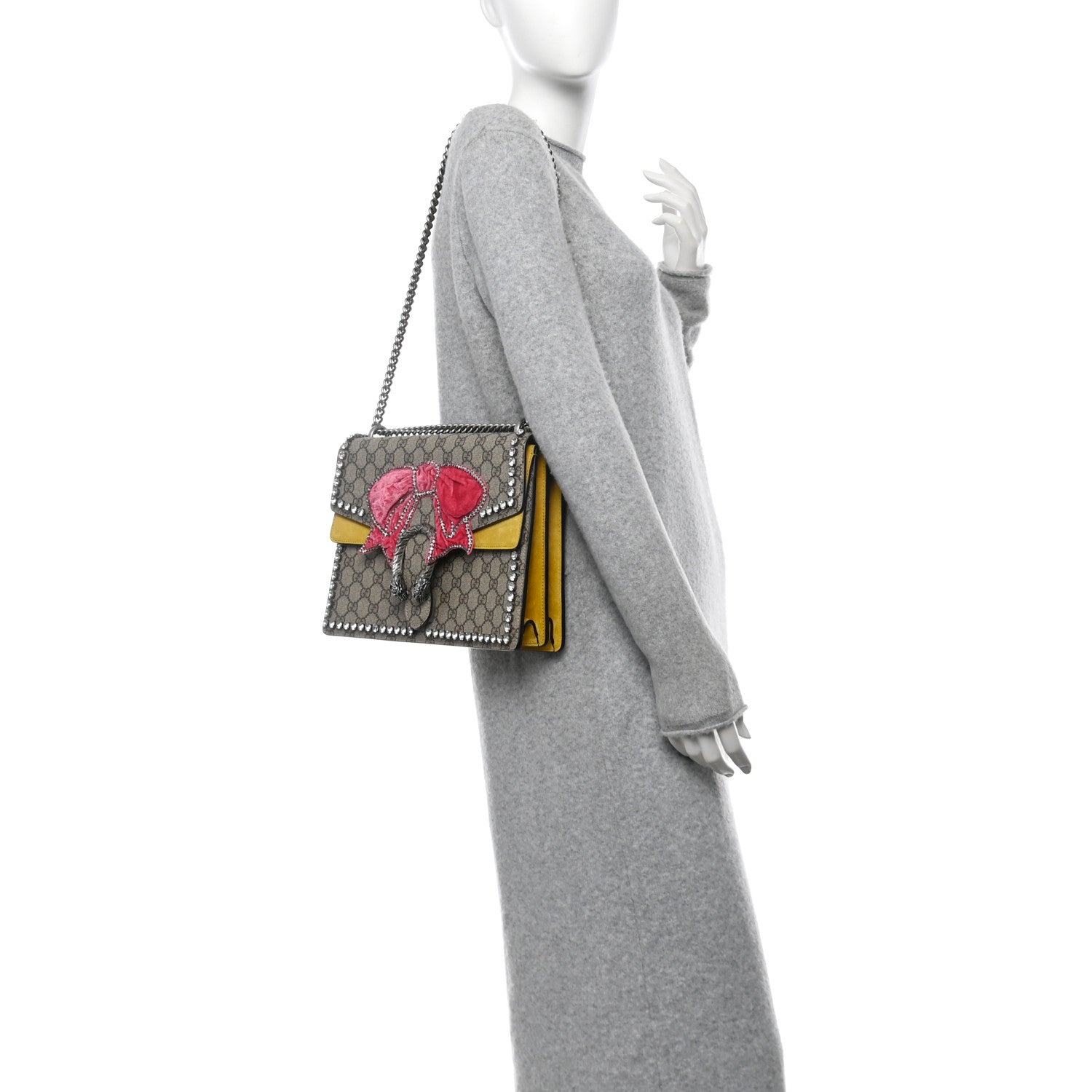 Gucci GG Supreme Monogram Crystal Bow Embroidered Medium Dionysus Shoulder Bag Yellow 2 of 13