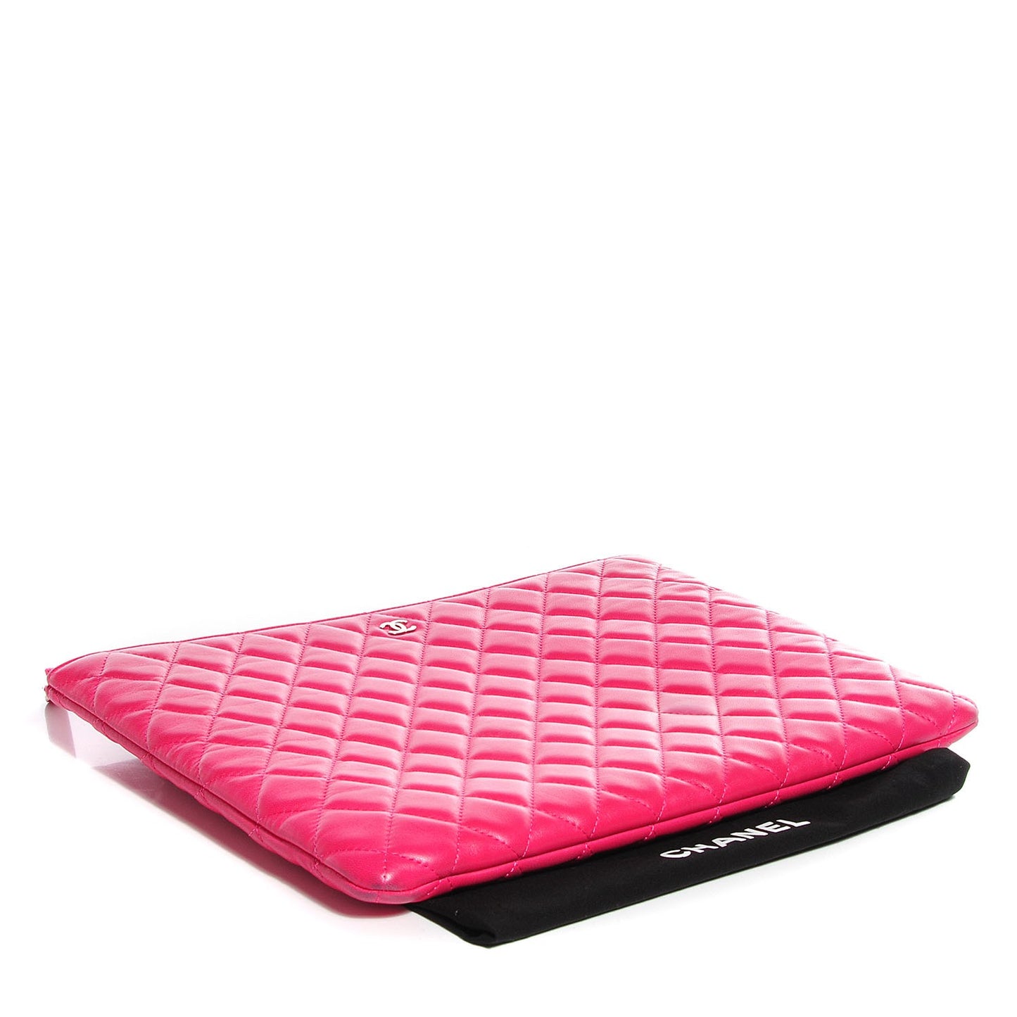 Lambskin Quilted Large Cosmetic Case Dark Pink