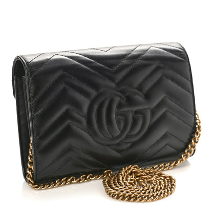 Gucci Calfskin Matelasse GG Marmont Chain Wallet Black 3 of 9