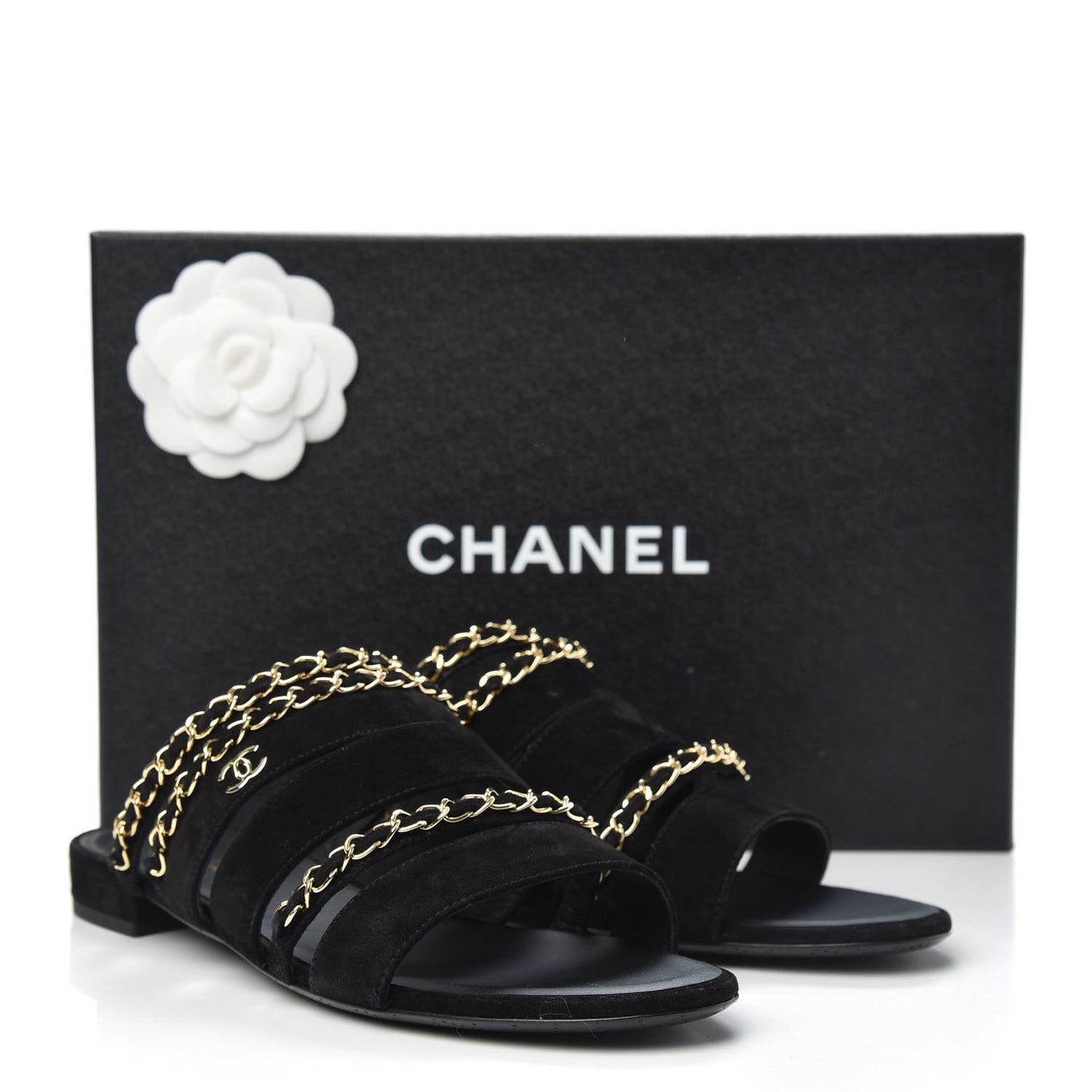 Suede Chain Mule Sandals 40 Black