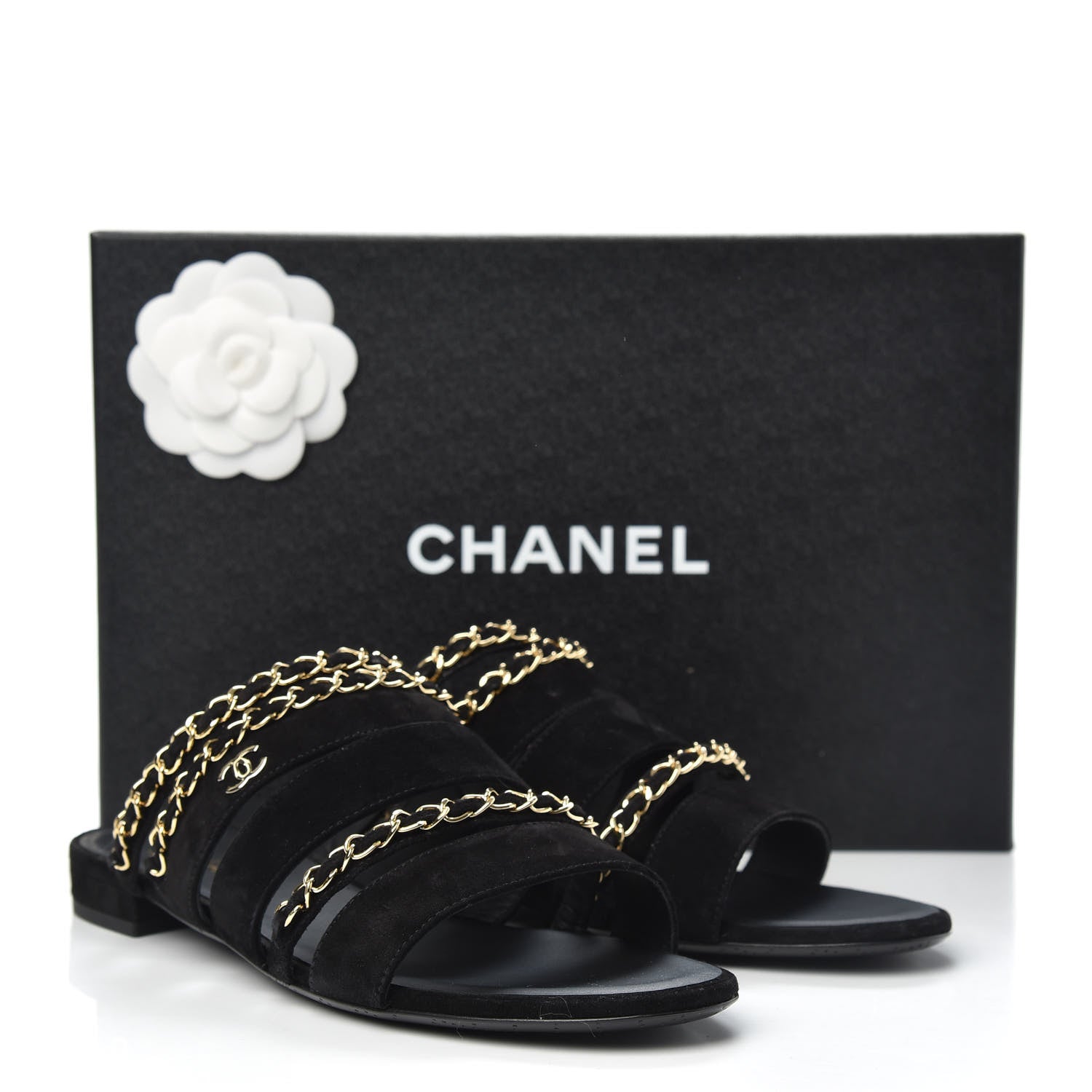 Chanel Suede Chain Mule Sandals 40 Black 9 of 9