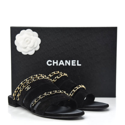 Chanel Suede Chain Mule Sandals 40 Black 9 of 9