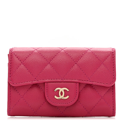 Chanel Caviar Quilted Flap Card Holder Wallet Dark Pink 1 of 9
