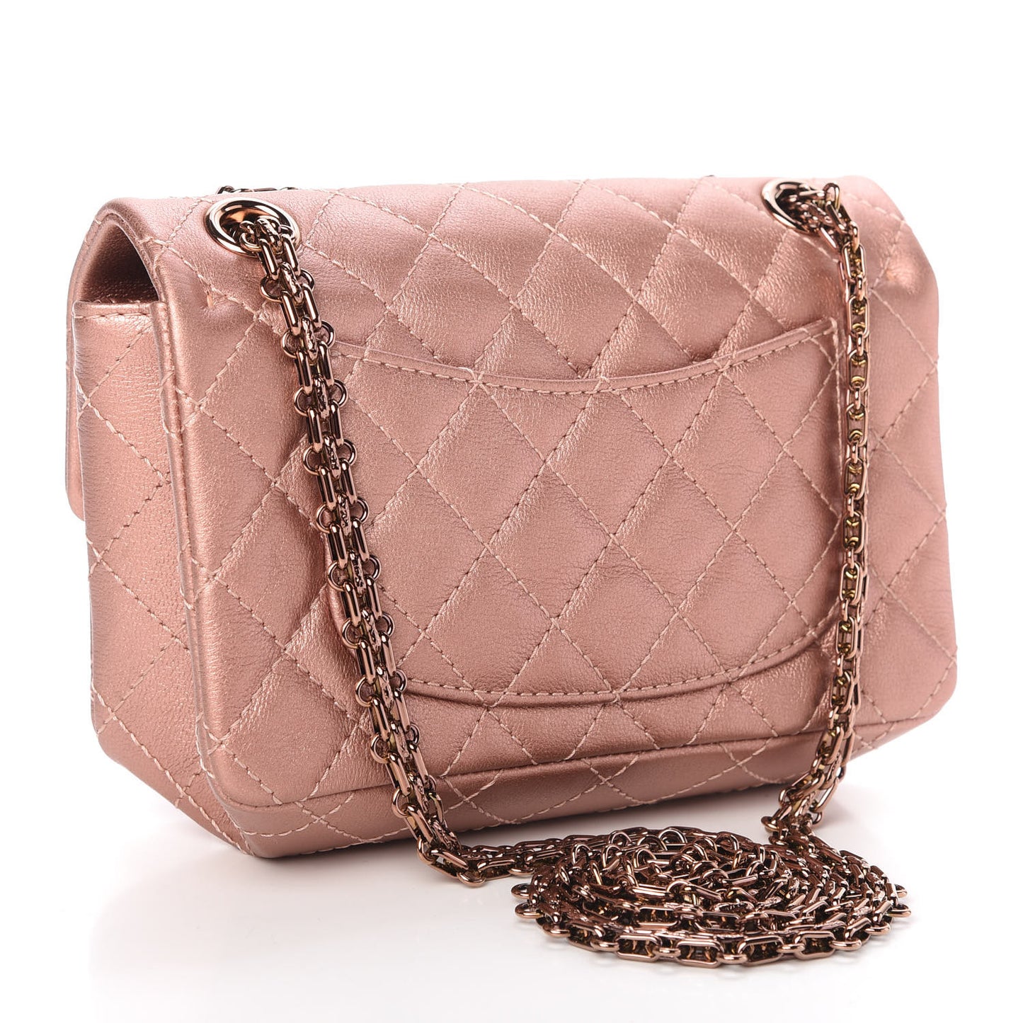 Metallic Grained Calfskin Quilted 2.55 Reissue Mini Flap Copper Pink