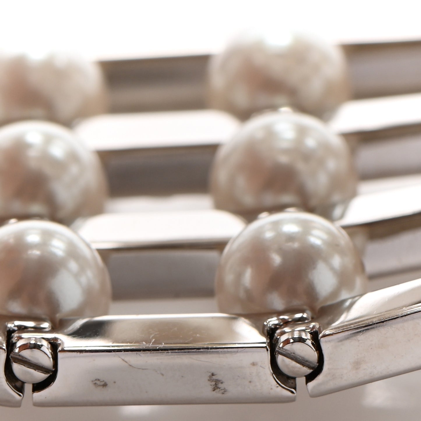 Crystal Pearl CC Cuff Bracelet L Silver