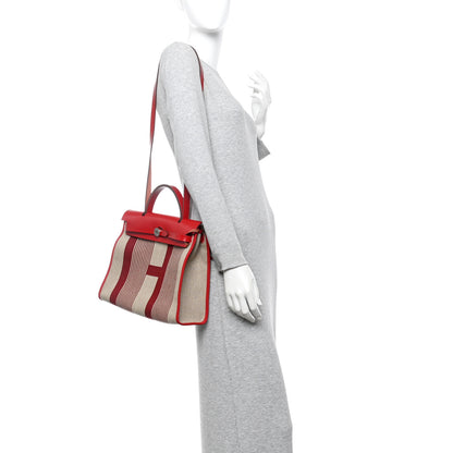 Hermes Vache Hunter Toile H Vibration Herbag Zip 31 PM Bordeaux Ficelle Rouge Piment 2 of 11