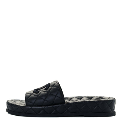 Chanel Lambskin Quilted CC Mules Sandals 39 Black 1 of 10
