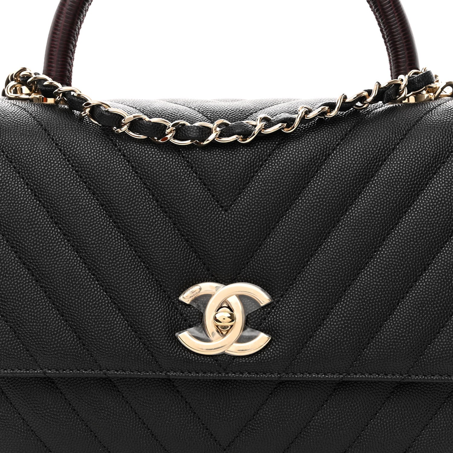 Chanel Caviar Lizard Embossed Quilted Chevron Small Coco Handle Flap Black 8 of 10