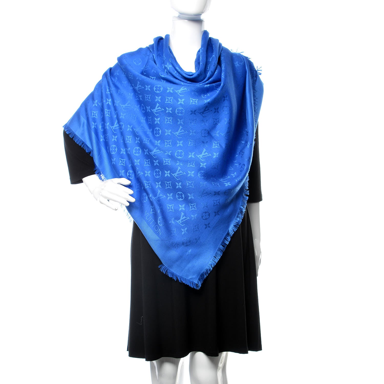 Louis Vuitton Silk Wool Monogram Shawl Blue 2 of 4