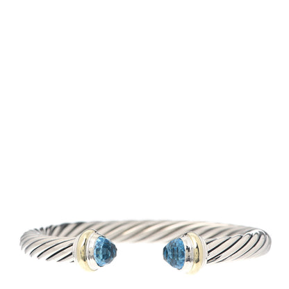 David Yurman Sterling Silver 14K Yellow Gold Blue Topaz 7mm Cable Classics Bracelet 1 of 6